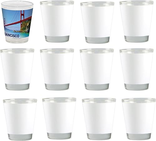 12 vasos de chupito de sublimación en blanco de 1.5 onzas, parche blanco, transferencia térmica, tinte para manualidades