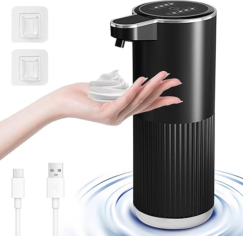 Dispensador automático de jabón espumoso, dispensador de jabón de manos recargable sin contacto de 12.2 onzas, 4 niveles ajustables con pantalla,