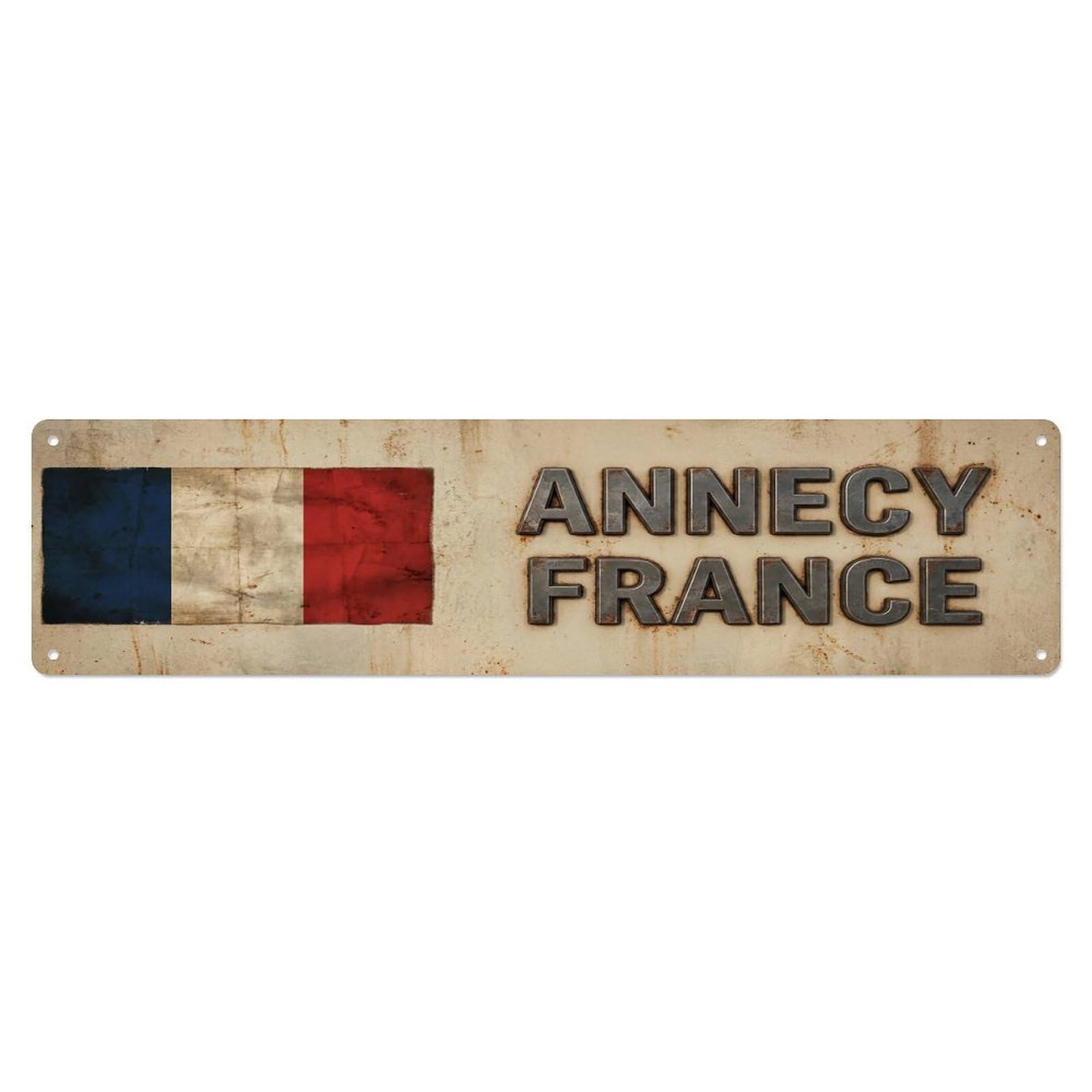 Vintage Annecy France Flag Decor Rustic Travel Metal Tin Sign