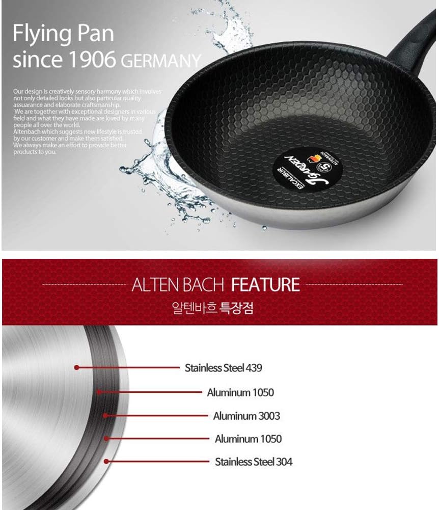 AltenBach Romanesque Wok Pan 3-layer Non-ick ainless Alumiuium ir Fry Pan 8-h(22cm), 10-h(26cm), 11-h(28cm), 12-h(30cm) (12-h(30cm))