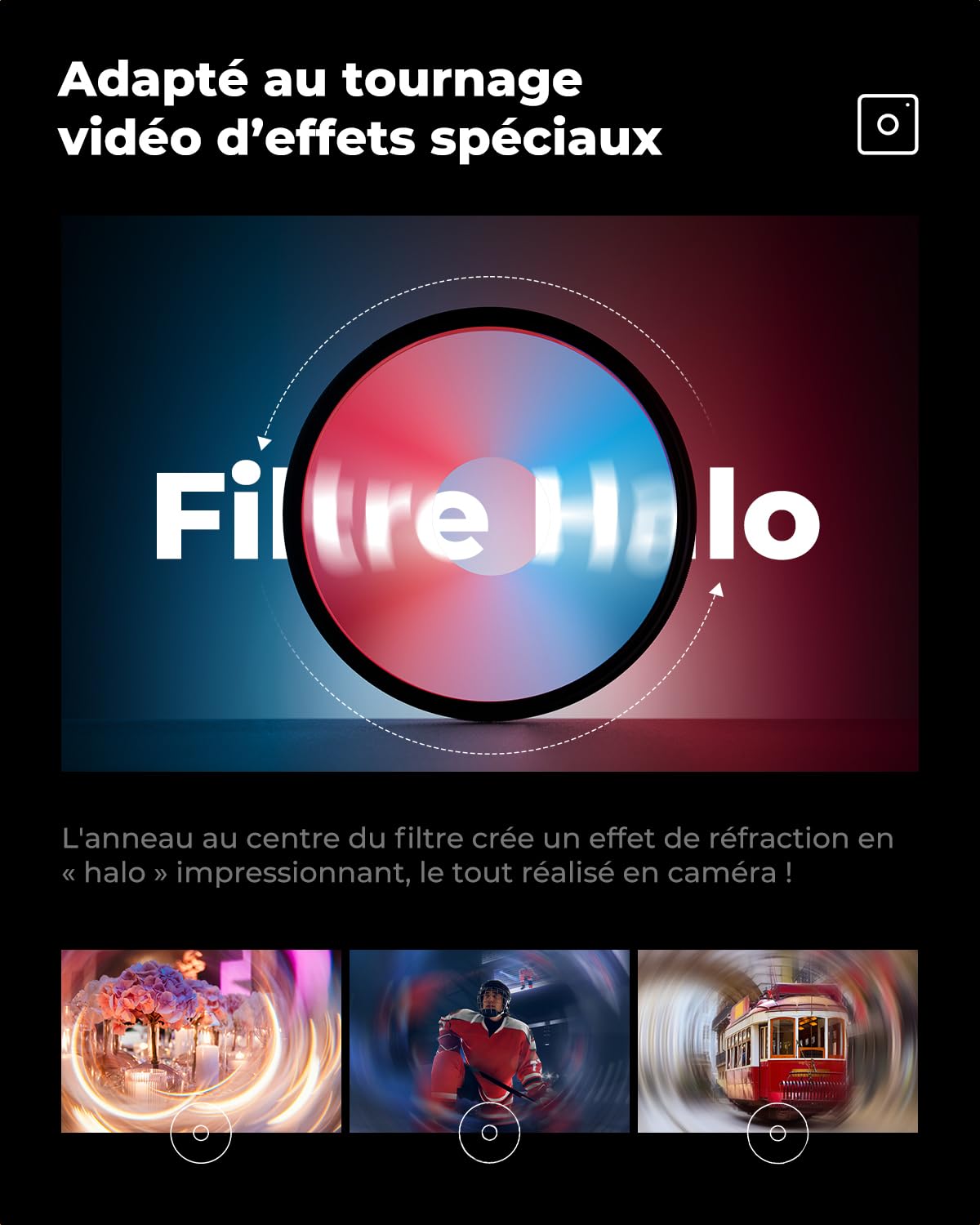 K&F CONCEPT 77mm Filtre à Prisme Halo en Spirale Effet Spécial pour Objectif Appareil Photo