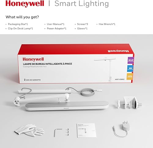 Miniatura 9 de Honeywell Lámpara LED de escritorio con abrazadera, 05B02, control táctil mejorado, Sunturalux, luz natural, con clip, luz de escritorio, 4000 K,