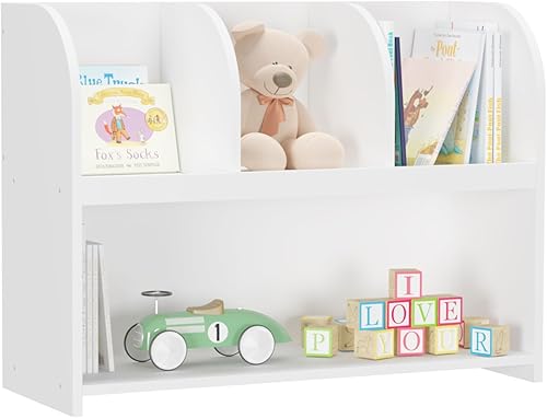 Vista 12 de Estantería para niños, organizador de almacenamiento de juguetes de 4 cubos, estantería para niños pequeños, estantes para habitación de niños, sala