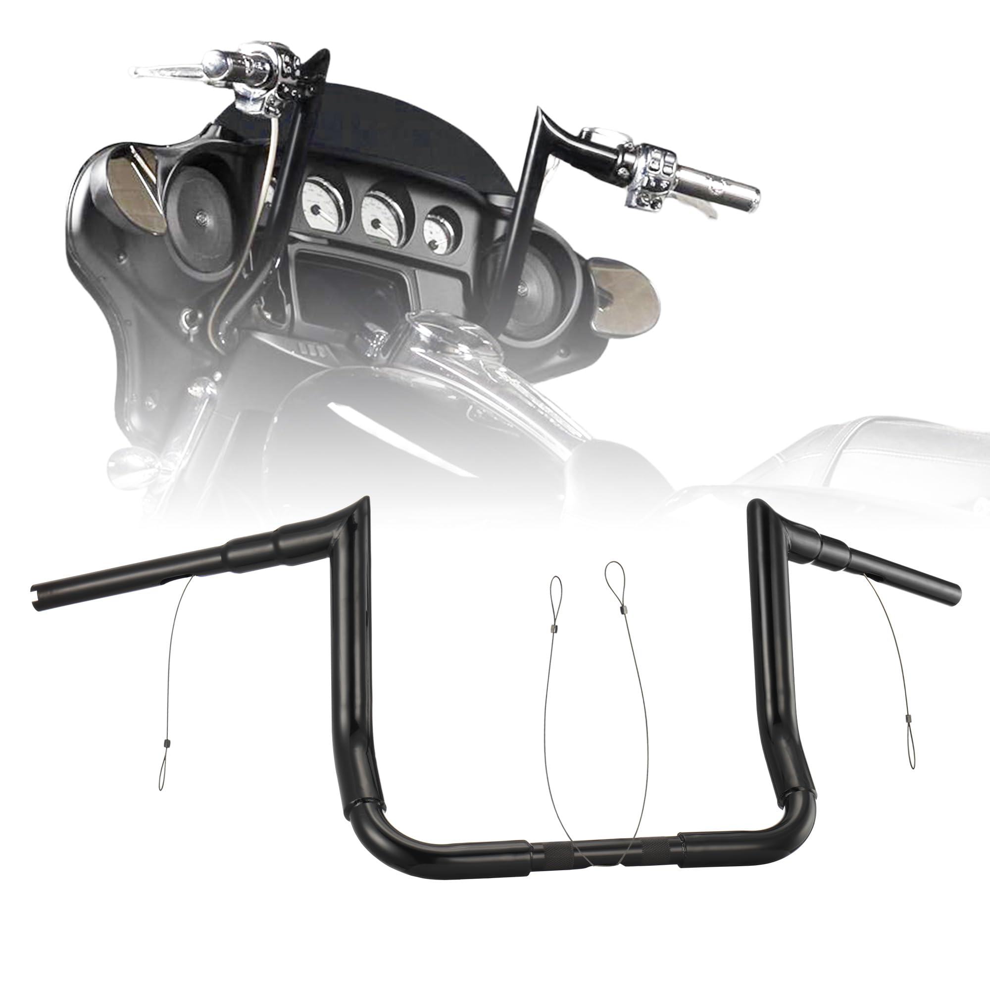 10" Rise Ape Hanger 1 1/2" Bagger Handlebar for Harley 1986-2023 Street Glide FLHX/Ultra Limited FLHTK/Electra Glide FLHT/Tri-Glide FLHTCUTG Models, Black