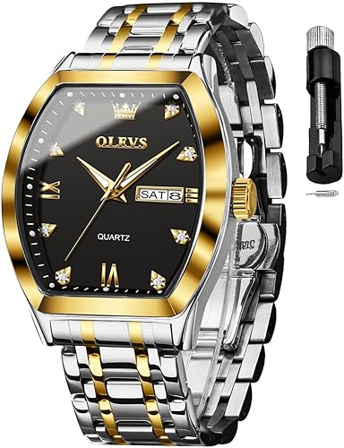 OLEVS Men Watches Square Business Dress Diamond Analog Quartz Date Luxury Watch for Men Casual Stainless Steel Waterproof Luminous Wrist Watch