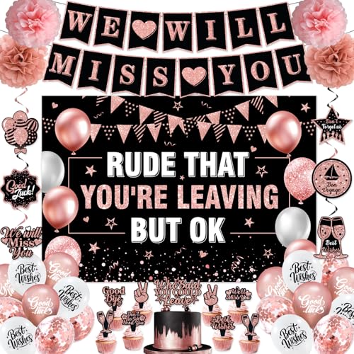 Rude That YouRe Leaving But OK Banner Pink We Will Miss You Farewell Party Decorations for Women Going Away Party Supplies for Office Coworker Retirement Job Change Goodbye Party