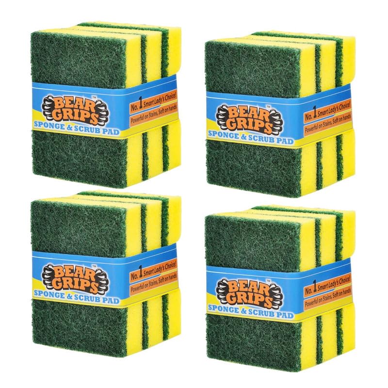 BEAR GRIPS Sponge Scrub pad for Utensils Cleaning in Kitchen Long Lasting Stain Removal Scrubber for Dish wash Liquid - Pack of 12-picture-12