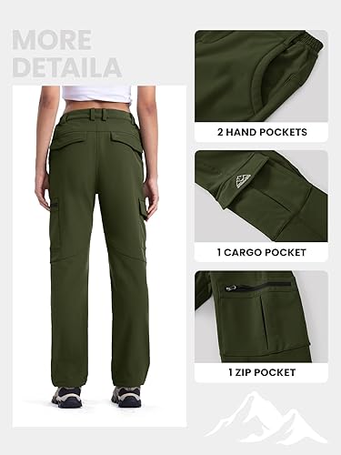 Miniatura 4 de TBMPOY Pantalones cargo de senderismo para mujer, impermeables, resistentes al viento, forro polar, pantalones de nieve