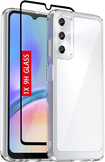for Samsung A05S Case, Samsung Galaxy A05S Case, with [Tempered Glass Screen Protector][Built-in 4 Airbags][Not-Yellowing] Military-Grade Shockproof Protective Case for Galaxy A05S, Crystal Clear