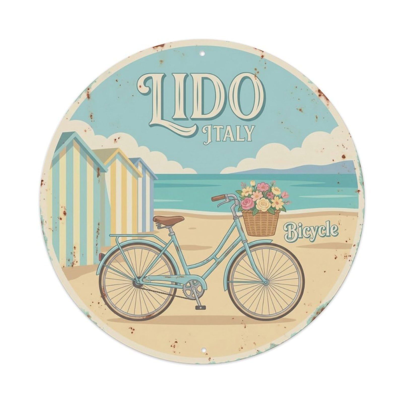 Vintage Travel Lido Di Venezia Italy Bicycle Metal Tin Sign