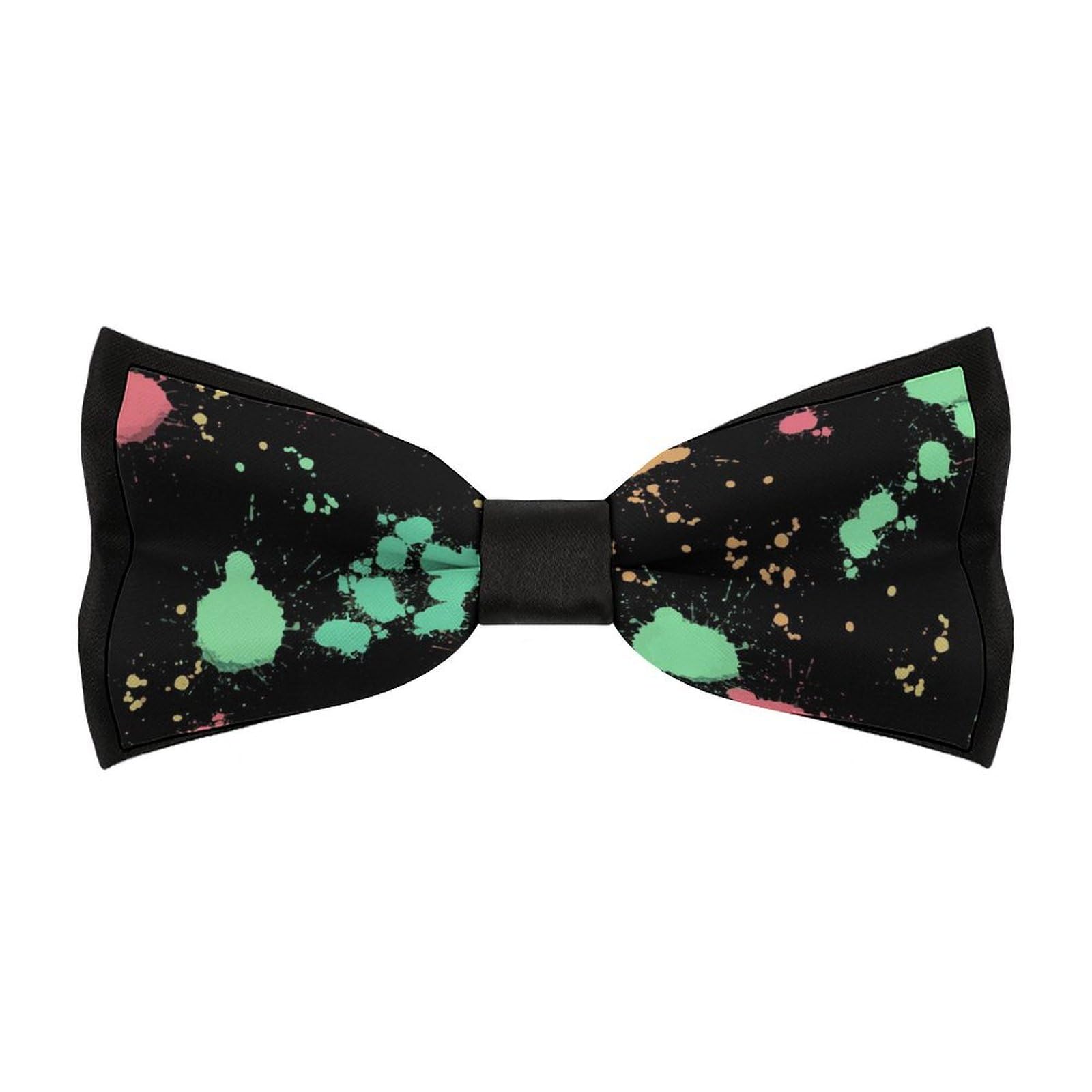 JYYAU Rainbow Splatter Neon on Dark Bow Tie Adjustable Necktie For Men Business Fashion Pre-tied Tie Neckwear Novelty Accessory For Weddings Party Festival