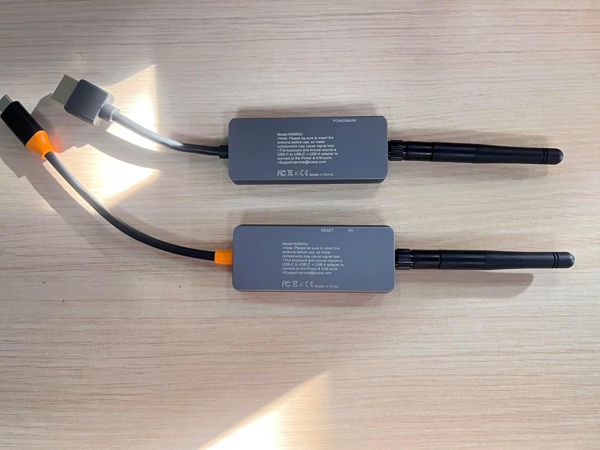 650Ft/200M Wireless USB-C to HDMI KVM Transmitter and Receiver Kit 1080P@60Hz Wireless KVM Long-Range USB Extender Support Screen Streaming & Keyboard/Mouse Signal Extension, PD100W Fast Charging