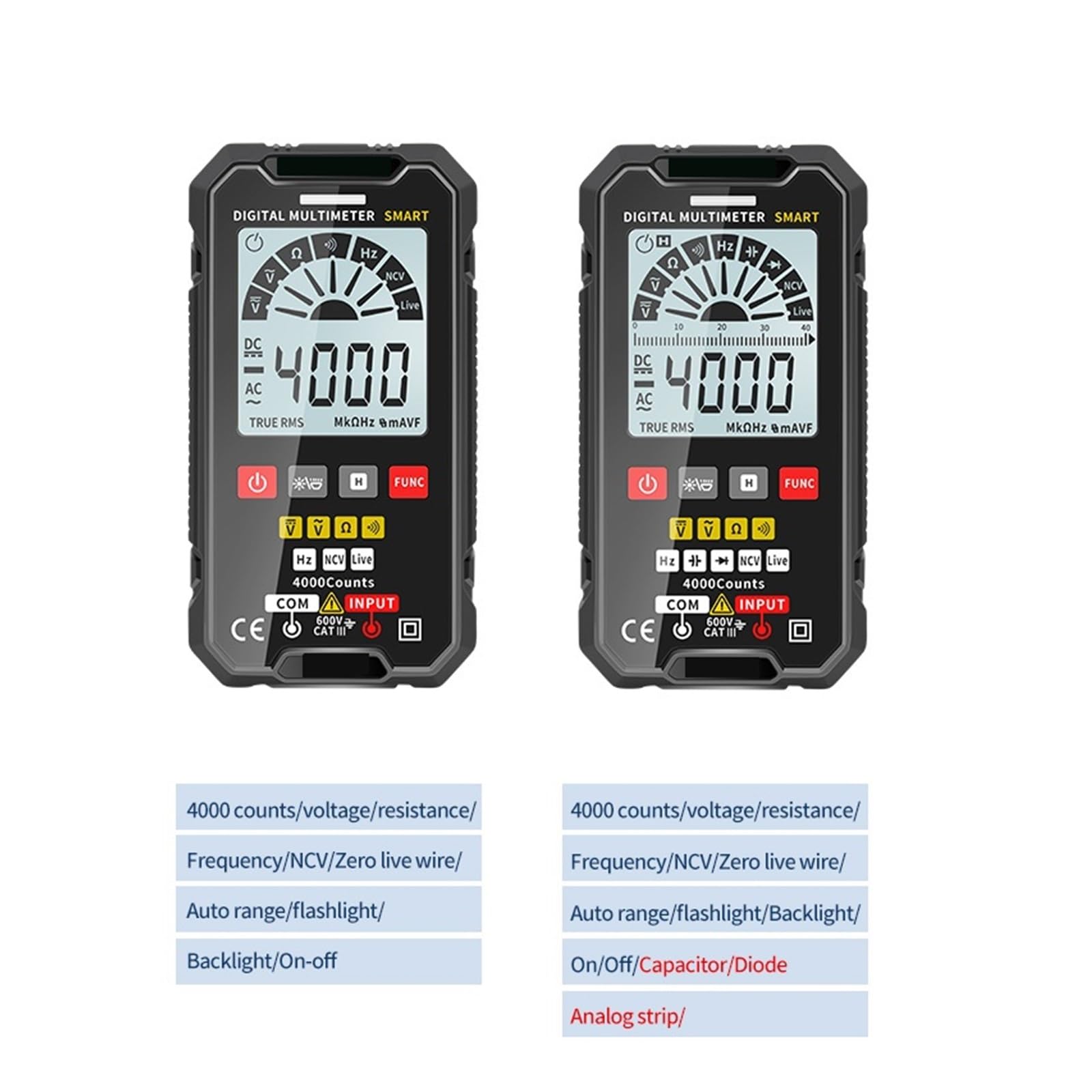Multimetr Cyfrowy Automatyczny Multimetro AC DC 600V Napięcie 4000 Zlicza Profesjonalny Tester Multimetrów Bezpieczny, Praktyczny, DokłAdny(HT125A with case)