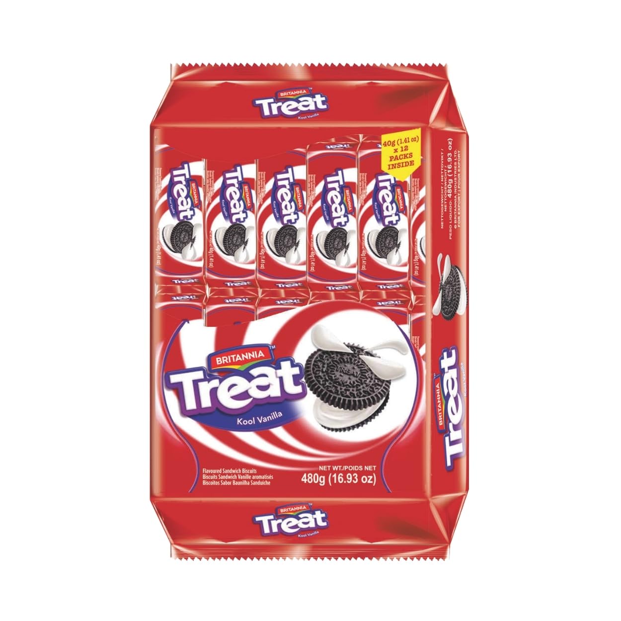 Treat Funky Vanilla Cream Biscuits | Pack -(16.93 oz)480GM(40g*12) | Vanilla Cream Filled Cookies Tasty Snack for Kids & Adults