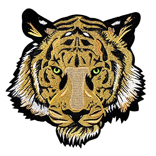 SPEETH Tête de Tigre Autocollants en Tissu, 25cm écussons Thermocollants tigrés pour Vêtements ou Couvertures, Tigre écusson Brodé Thermocollant, Brodée Tissu Patches DIY Iron on Patches