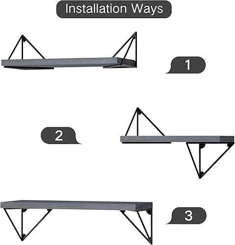 Miniatura 6 de SRIWATANA Juego de 3 estantes flotantes montados en la pared, estantes de madera rústica para dormitorio, baño, sala de estar, cocina (negro)