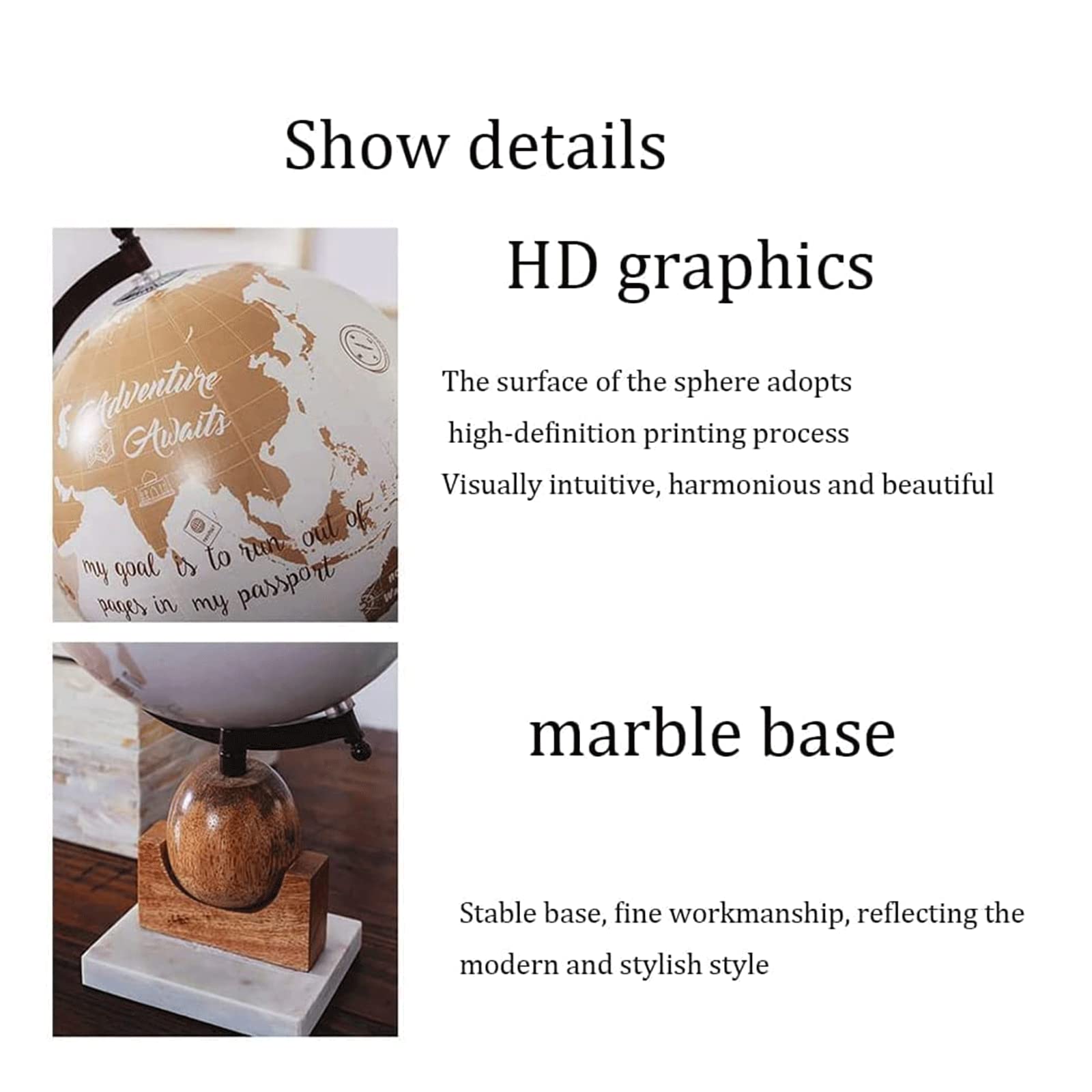 LIOONS Mappamondi Globo Mappamondo da Tavolo Americano Mappamondo con Base in Marmo in Legno Globi con Stampa HD Globi geografici per la Decorazione del Soggiorno Fine e Chiaro