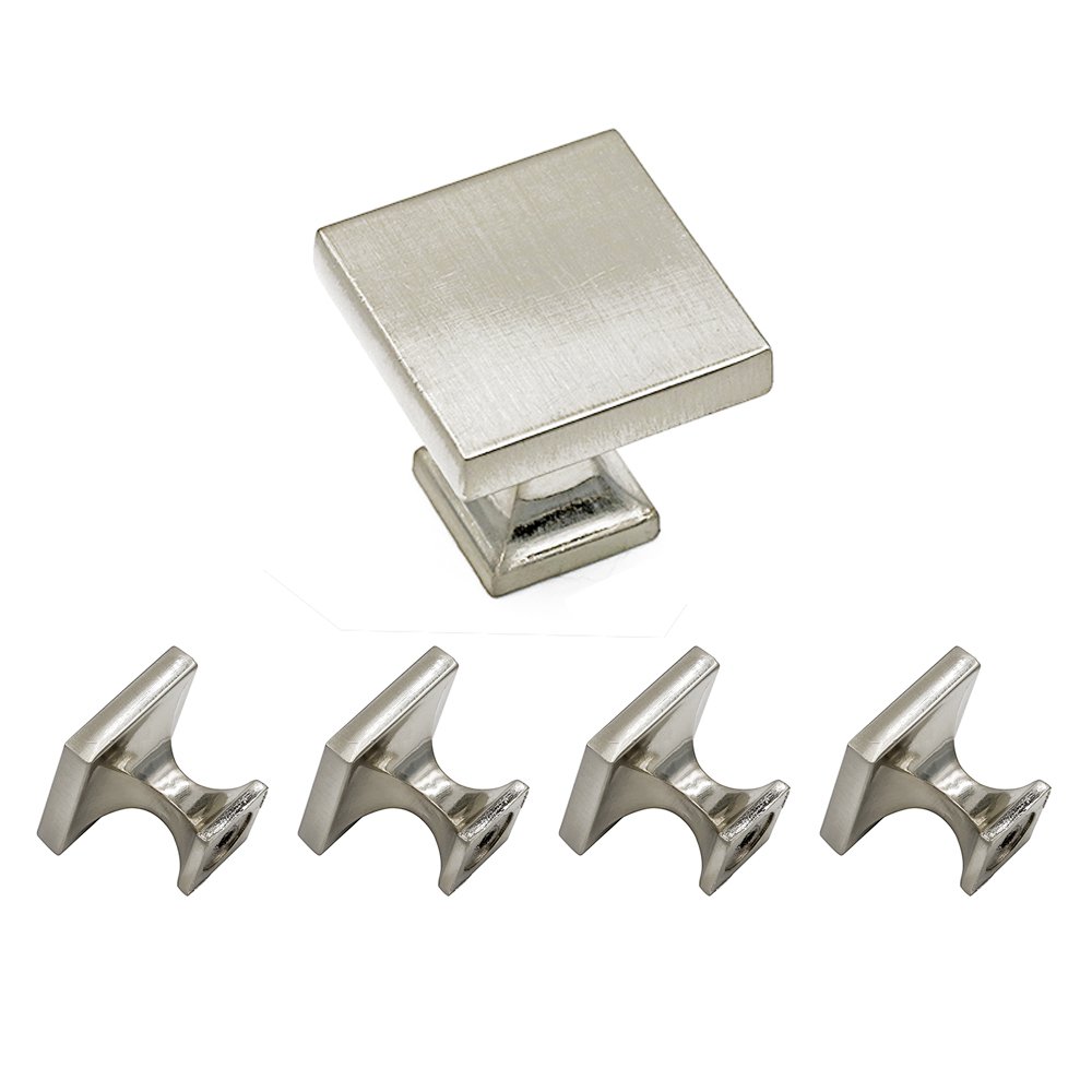 homdiyCabinet Knobs Brushed Nickel 5 Pack - HD6785SNB Soild WxW:1-1/10 inch Metal Drawer Knobs Square Kitchen Cabinet Hardware Knobs for Bathroom, Closet, Wardrobe