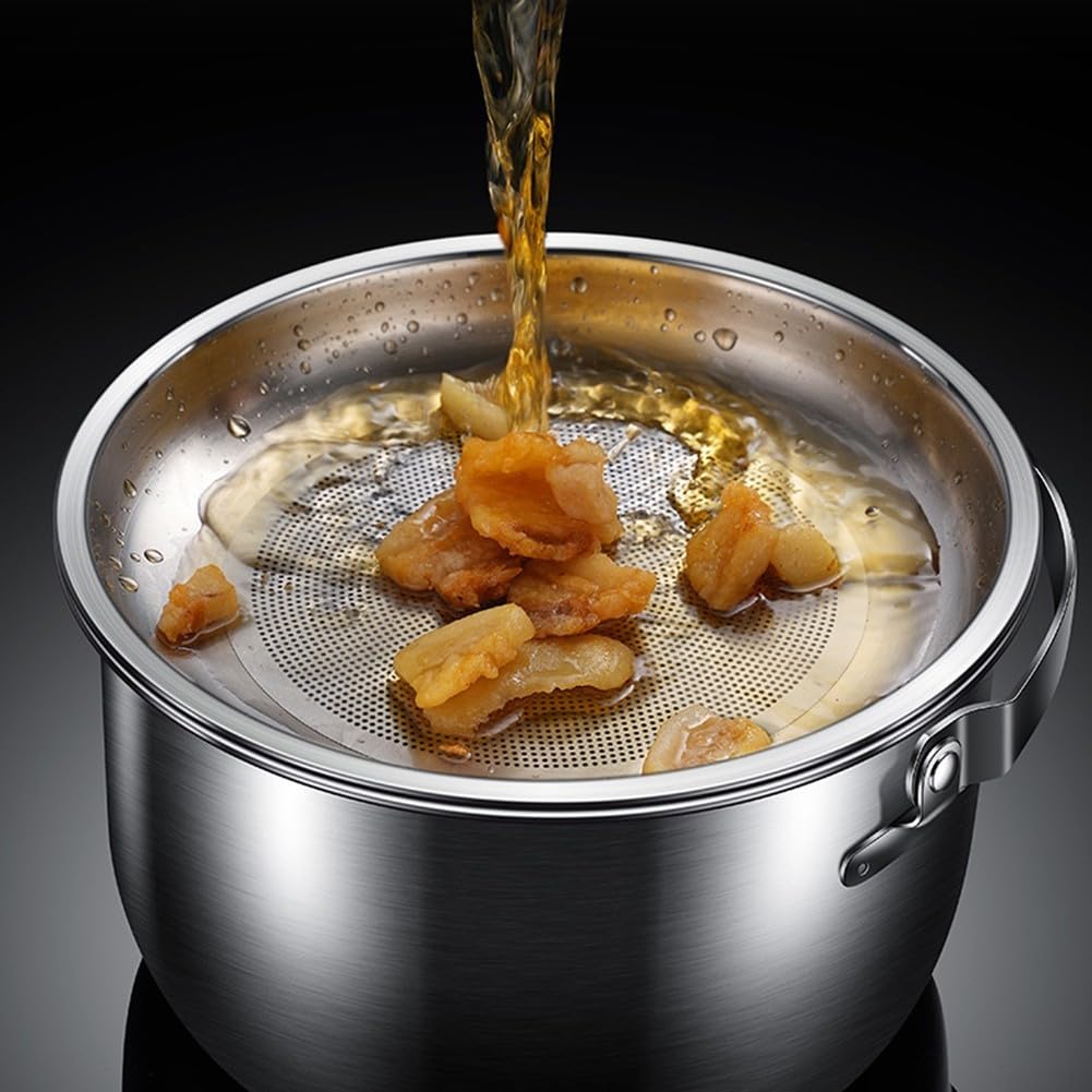 Filtro per olio in acciaio con coperchio, contenitore per olio da cucina, contenitore per olio da frittura (3,6 L)