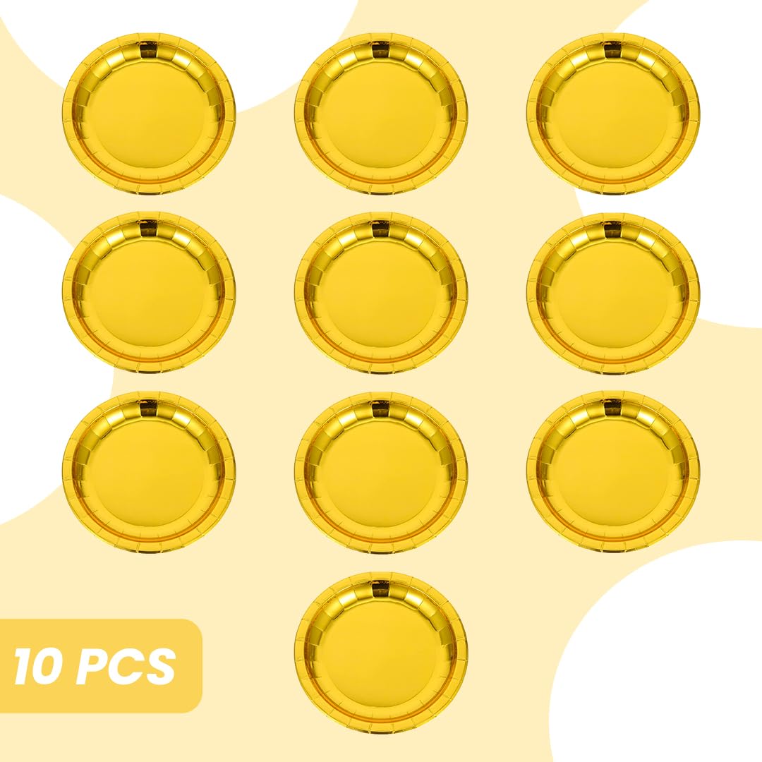 Wanna Party Gold Party Plates 9 Inch -10 Count, Paper Dinner Plates for Party Dessert Cake Wedding Engagement Birthday 4