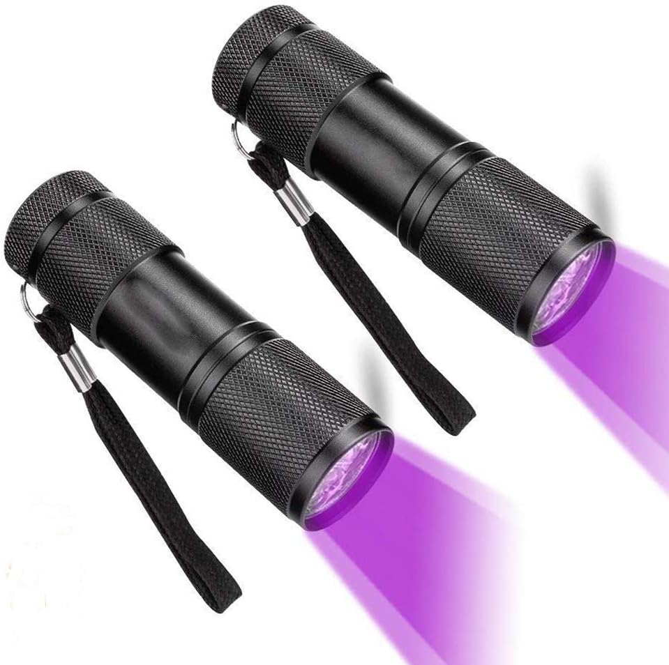 UV LED Flashlight Black Light UV Lights 9 LED Ultraviolet Blacklight Flashlights Pets Urine and Stains Detector on Clothes Carpet Rugs (2 Pack)