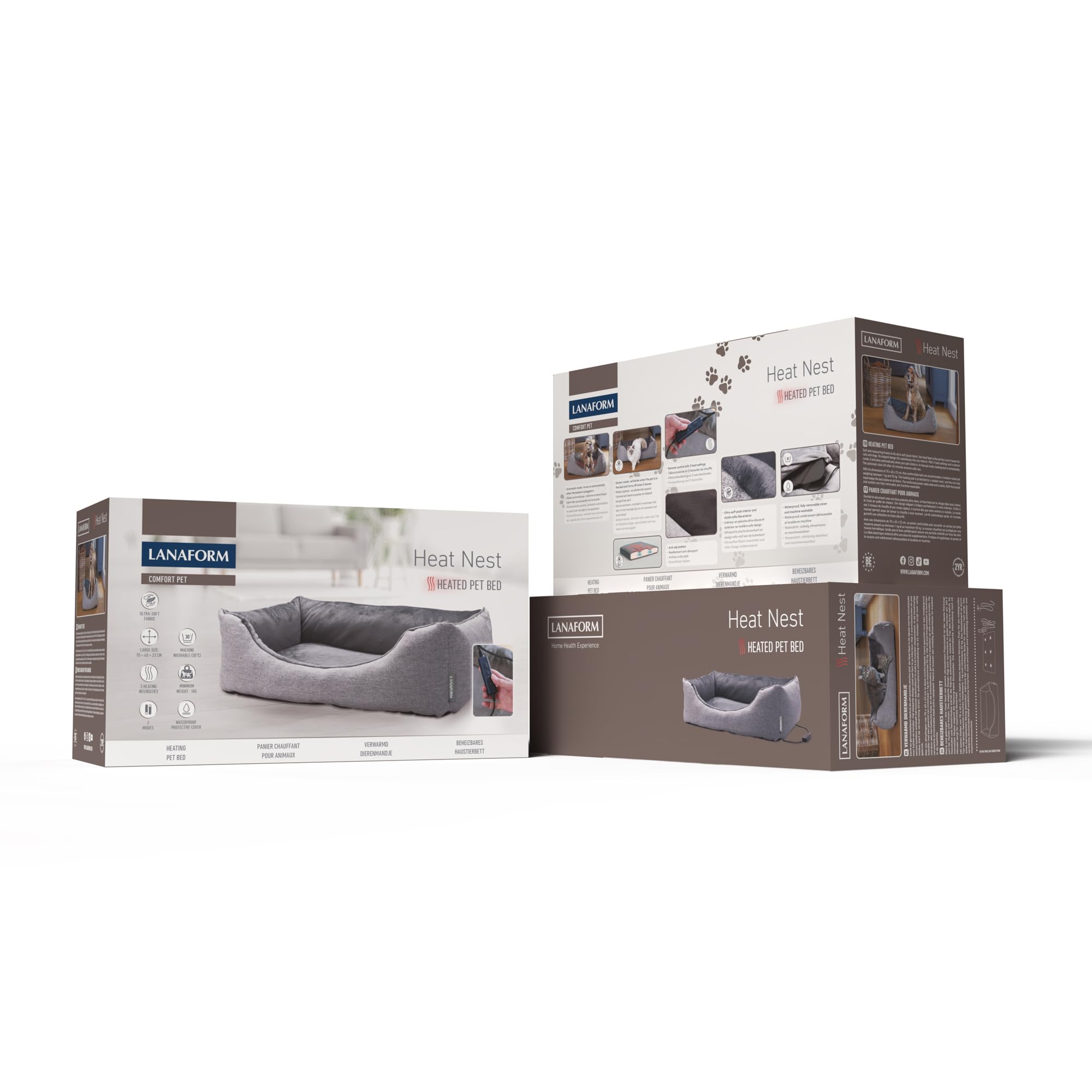 Heat Nest - Cama Calefactable Perro Gato - Cama Térmica Mascotas - Cojín Calor 3 Niveles - Nido Invierno Waterproof - Detección Inteligente Presencia – Cesta Lavable Suave Confort