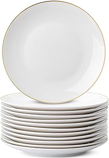BTaT- White Dessert Plates with Gold Rim, Set of 12, 8