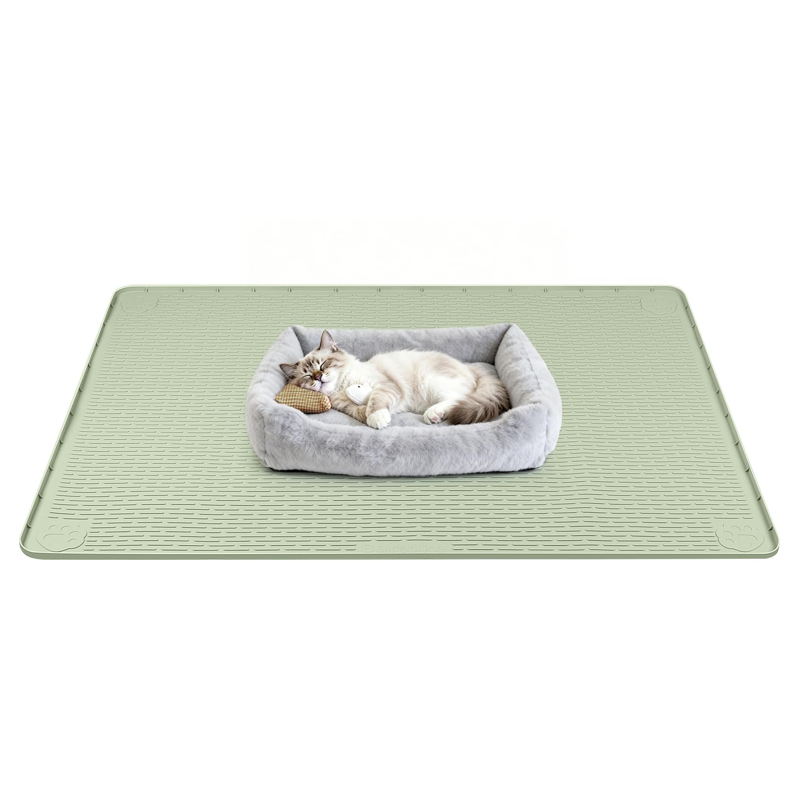 Bartuke Silicone Cat Bed Mat, Pet Sleeping Mat, Crate Mat for Cat Cages, Kitty Mat with Raised Edge, Washable, Waterproof, Leakproof, Protect Floors (Green, 40''x40'')