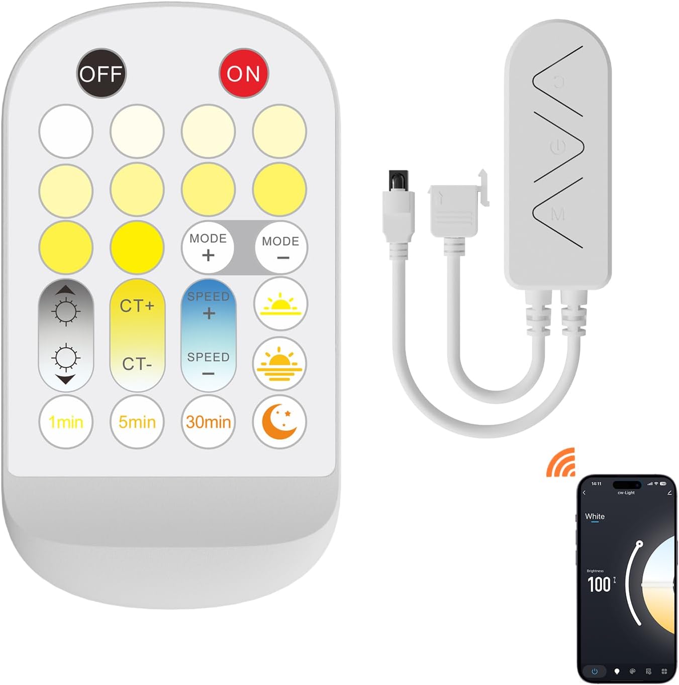 MIWISE LED Controller Dimmer for CCT COB LED Strip Light,with APP Control,IR Remote,Memory Function,Timing Function for 3-pin Led Strip Lights to Bluetooth/2.4 G Wi-Fi Connection,DC12V 24V