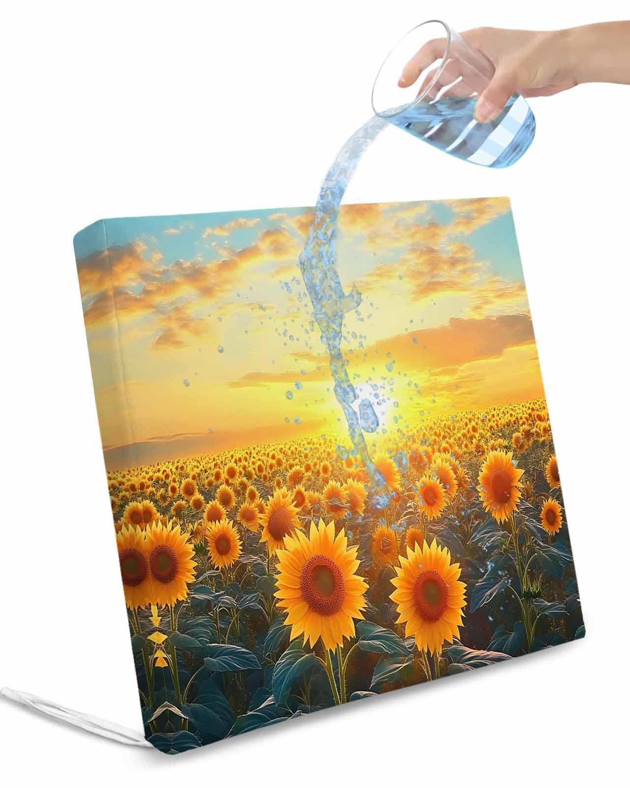 Hokiten Summer Sunflower Outdoor Cushion Chair Cover Set of 4 - Waterproof Couch Seat Covers, Watercolor Pastoral Botanical Floral Patio Furniture Protector Cushions Slipcovers for Sofa/RV, 22