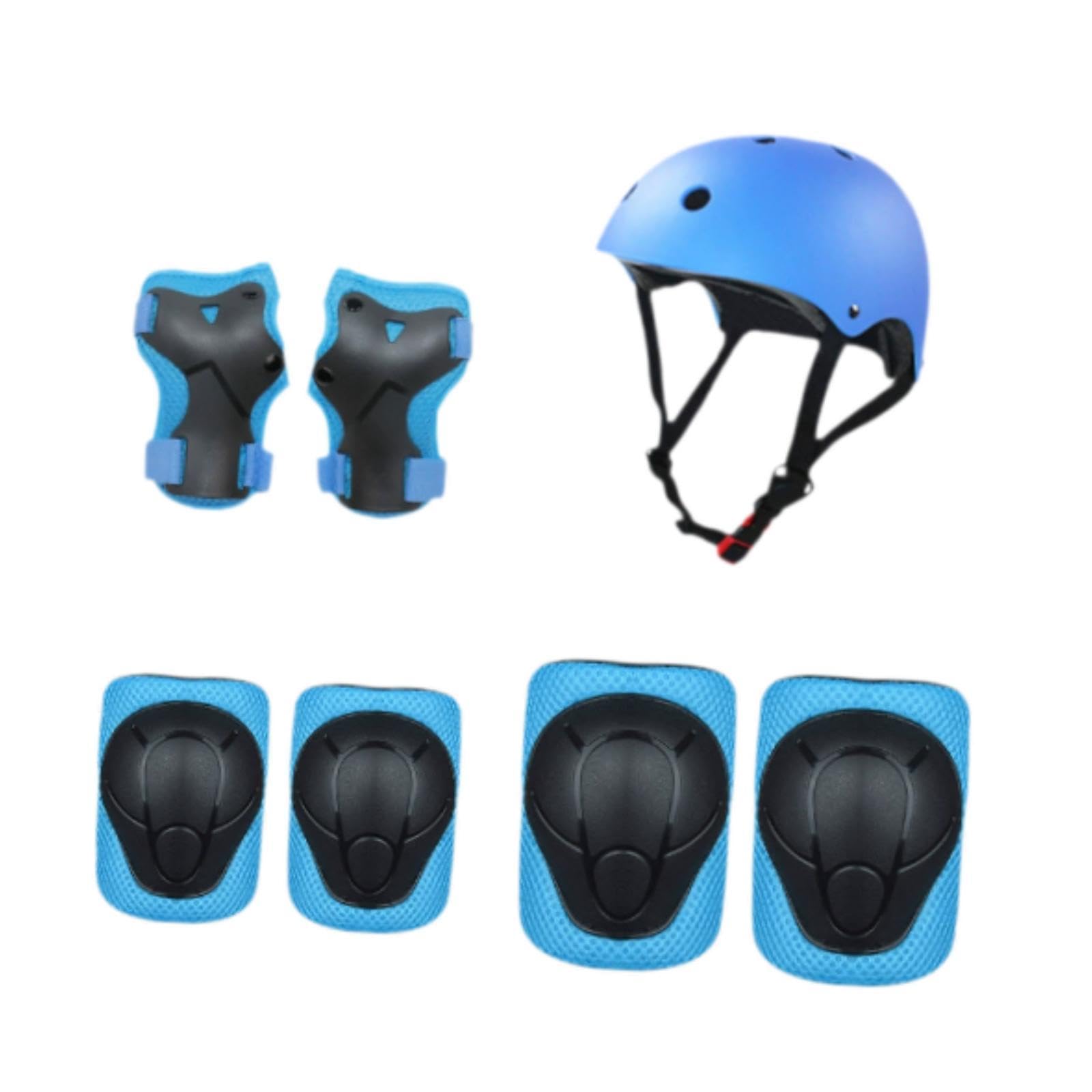 Conjunto de 7 Piezas de Casco de Bicicleta para Niños con Protección, Amortiguación de Impactos, Coderas Y Rodilleras para Ciclismo Y Deportes, Azul