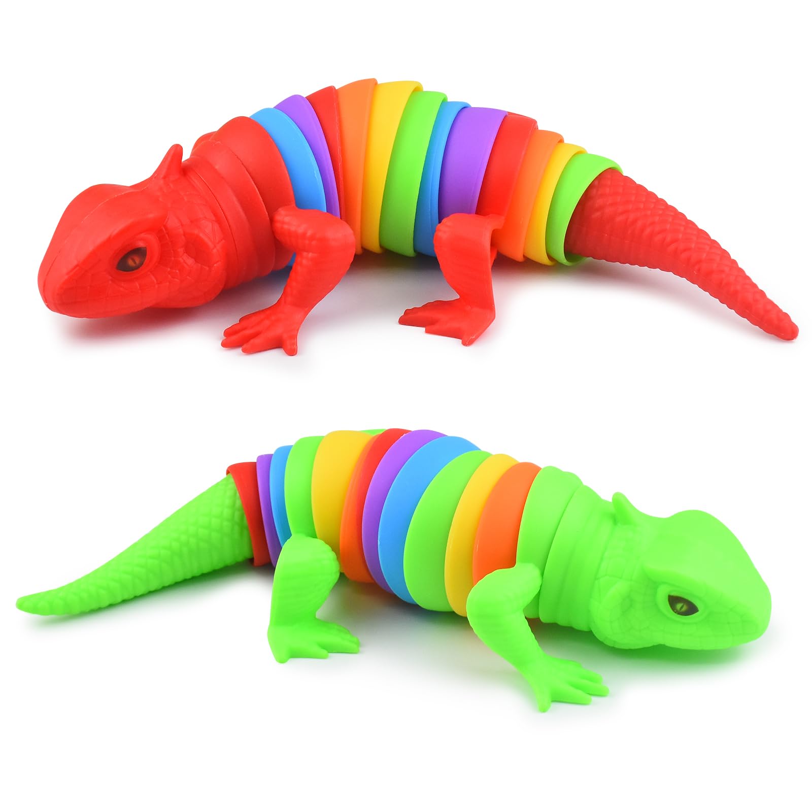 MEIEST 2 PCS Fidget Lizards Toys for Adults,3D Articulated Caterpillar Sensory Stress Relief Flexible Hand Toy, Ideal Party Favor Colorful Office Desk Toys (Red+Green)