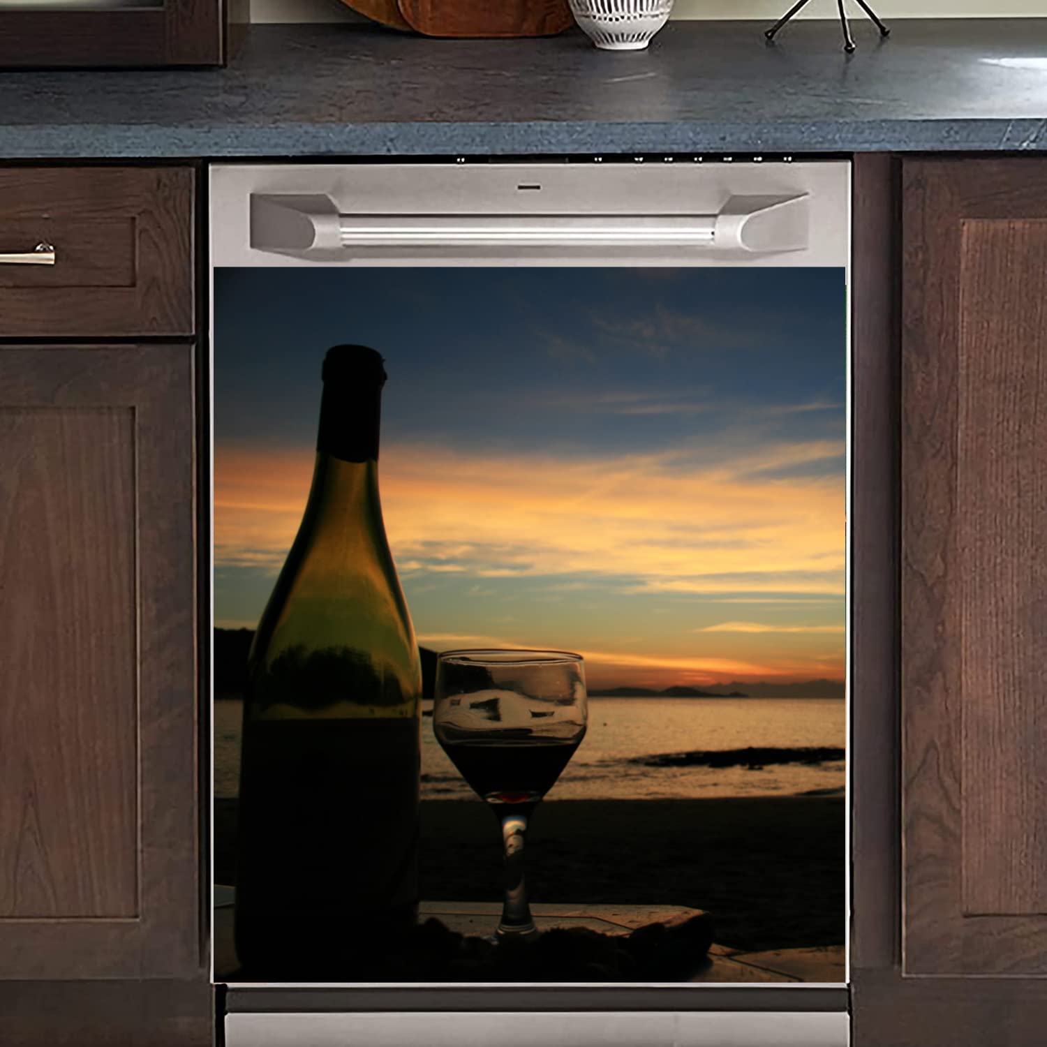 Wine Bottle Kitchen Dishwasher Sticker Magnetic Panel Decal Kitchen Decoration Wine Bottle Glass 23 W x 26 H inches