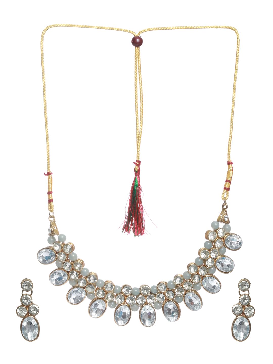 Aatmana Gold-Plated Grey Pearl & Crystal Studded Jewellery Set