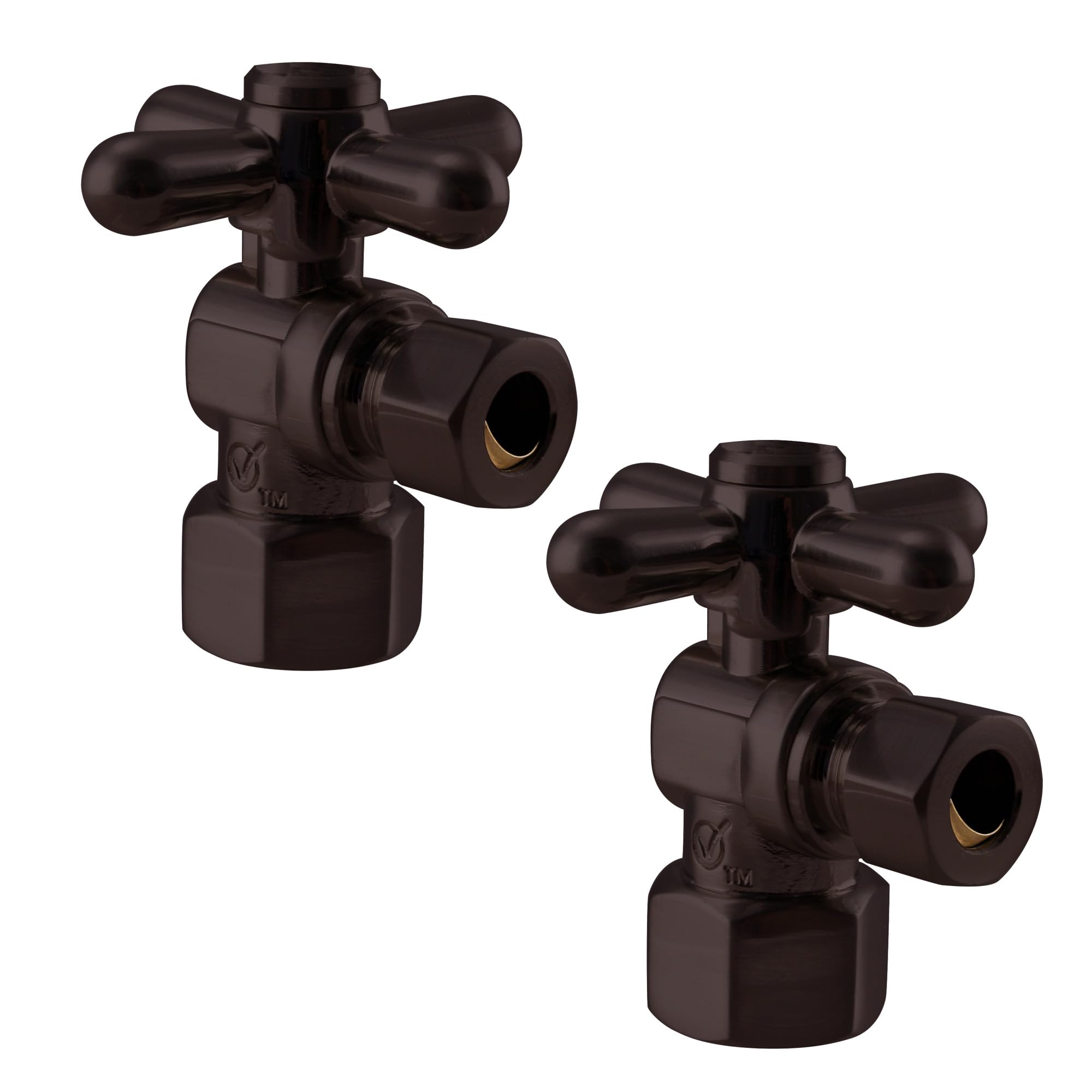 Westbrass D103BX-2-12 - Válvula de cierre de ángulo de mango cruzado de 1/4 vuelta, IPS de 1/2 pulgada x 3/8 pulgadas de diámetro exterior, bronce aceitado (paquete de 2)