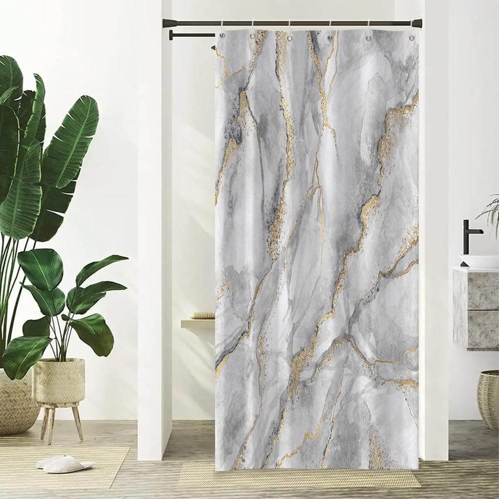 Xiaoterna Marble Shower Curtain 3D Grey Gold Bathroom Curtain Luxury Modern Abstract Grey Marble Golden Dots Water Repellant Machine Washable Shower Curtains for Bathroom Decoration 90x180cm