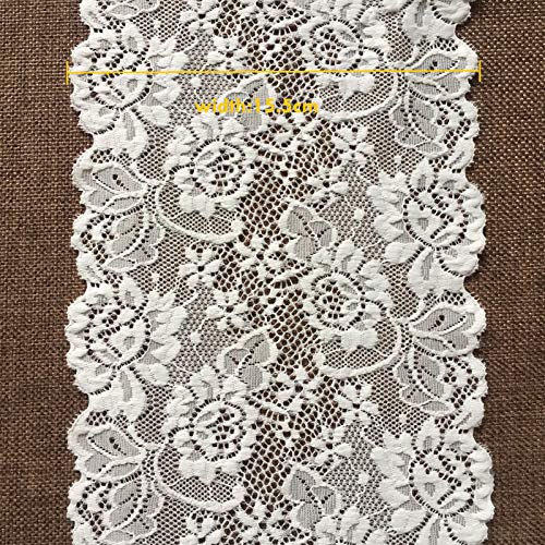 Lace Realm 6 Inches Wide White Stretchy Lace With Floral Pattern For Bridal Wedding Decorations , Sewing Diy Making And Diy Crafts- 5 Yards (7227 White) #TOP1