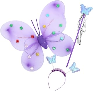 Gadpiparty 1 Conjunto De Tiaras Para Decoração De Meninas Vestidos De Pano Varinha De Fada Roxa De Borboleta Brilhante Asa De Borboleta Varinha Asa De Anjo Acessórios Para