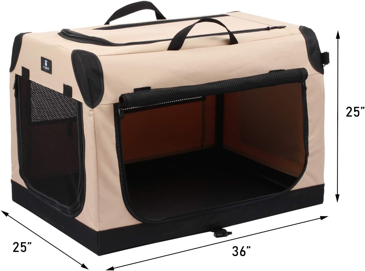 X-ZONE PET Foldable Soft Dog Crate 3-Door Pet Kennels for Dogs and Cats Sturdy Durable Pet Crate for Travel,Indoor&Outdoor Use Multiple Sizes (36-Inch)