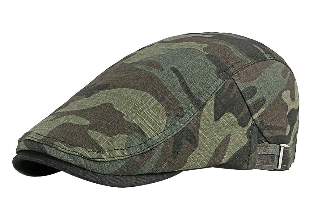 Kangqifen Men Women Camo Flat Cap Cotton Ivy Gatsby Irish Hunting Newsboy Hat Adjustable ArmyGreen