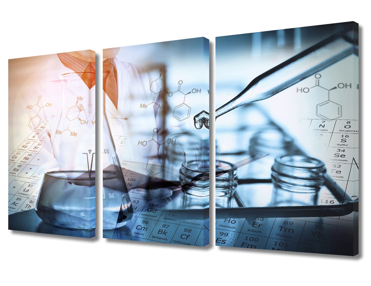 TUMOVO Laboratory Wall Art 3 Panels Canvas Wall Art Scientist and Test Tubes Laboratory Concept Painting Wall Decor Living Room Modern Home Decor Framed Ready to Hang (36" Wx24 H)