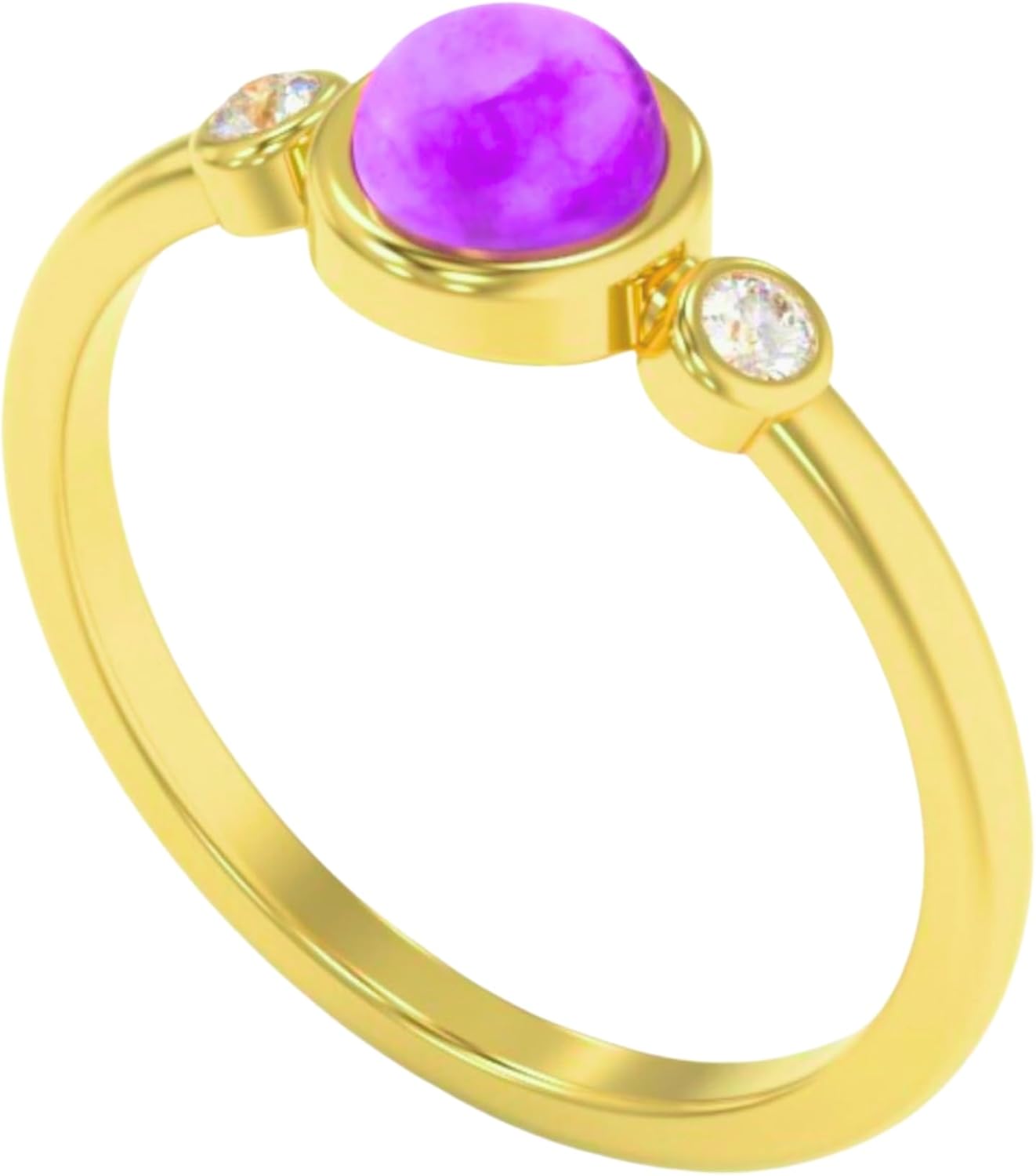 18K Gold Plated 925 Sterling Silver Gemstone Ring for Women, Round Shape Solitaire Design with White Zircon Accents, Dainty Stackable Fashion Jewelry