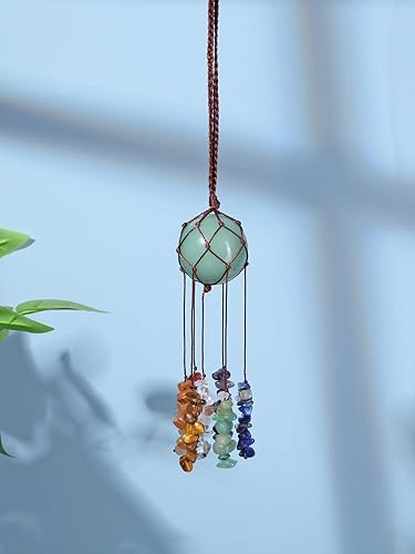 Miniatura 2 de CrystalTears Adorno colgante de cristal curativo de aventurina verde, bola de piedra de cristal hecha a mano, borla, adorno de pared Feng Shui,