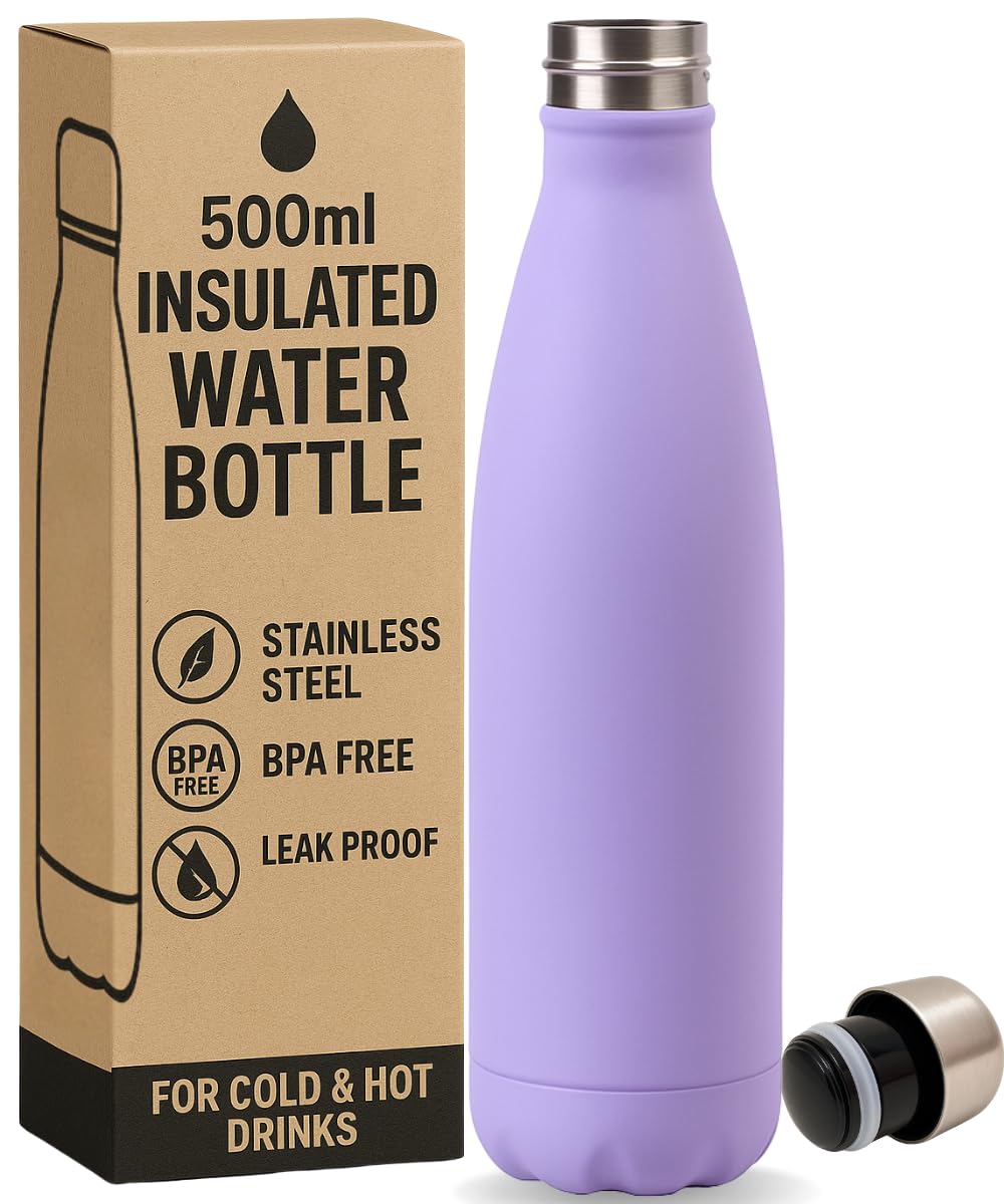 Electoys 500ml Water Bottle Stainless Steel | Flask for Hot Drink | Travel Mug Leakproof Water Bottle | BPA Free Gym Bottles for Women Men | Insulated Metal Drinking Flask Travel Waterbottle