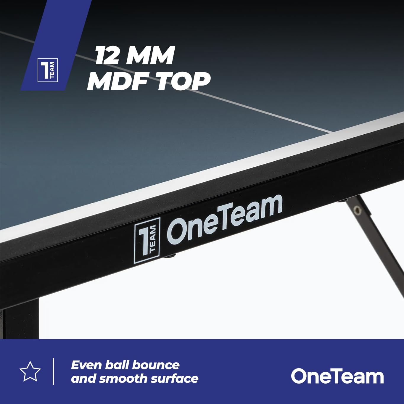 OneTeam Mesa de Ping Pong para Juegos de Interior con Rejilla y Placas Plegables con 2 Compartimentos para Bolas y palés, Ruedas de Transporte con función de Bloqueo