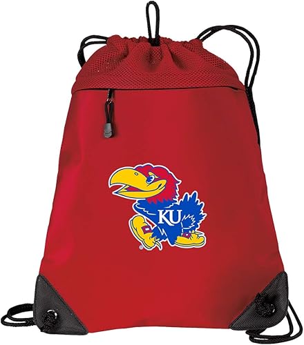 Broad Bay Mochila con cordón de la Universidad de Kansas KU Jayhawks Cinch Pack - Malla única y microfibra, Rojo -, Cordón