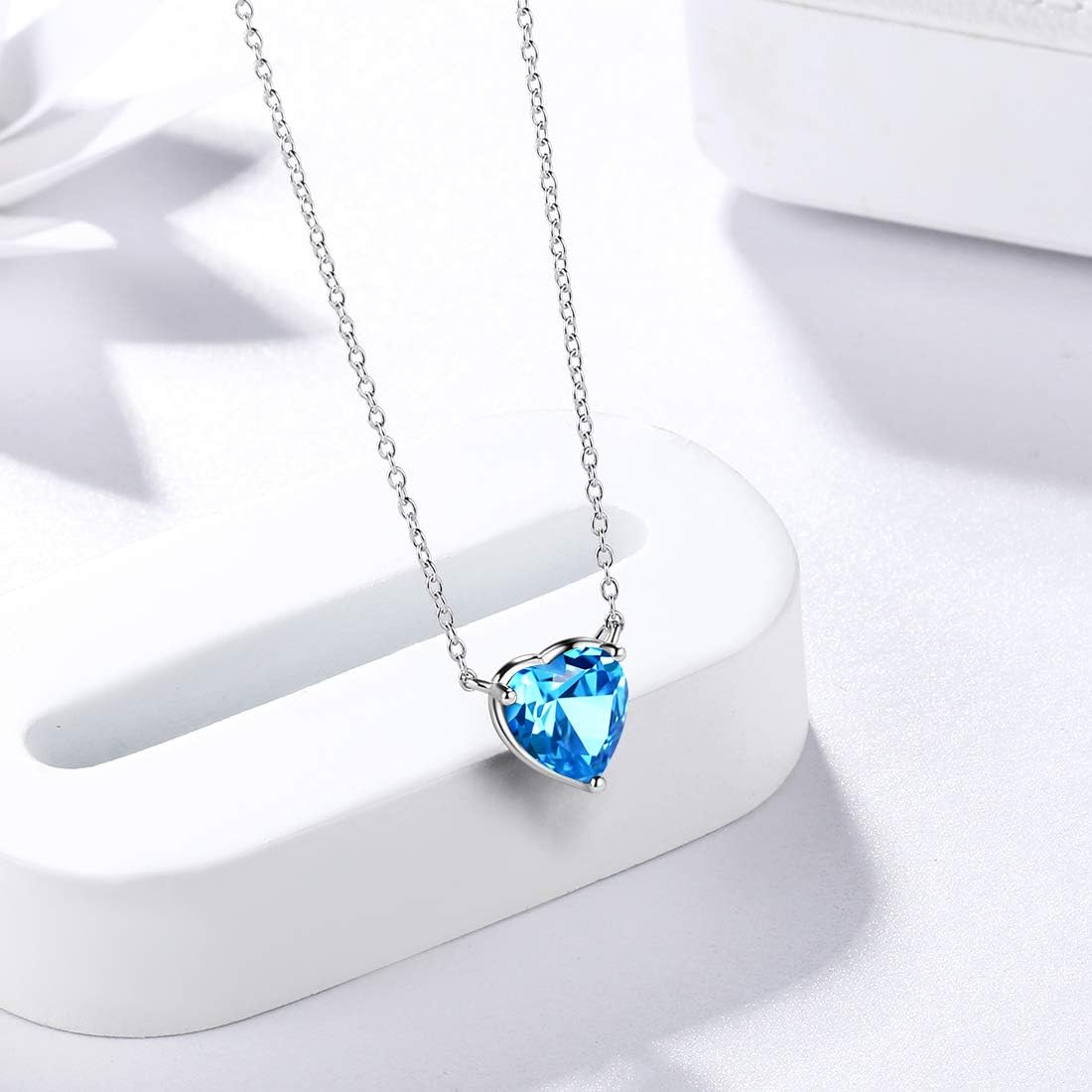 Aurora Tears Birthstone Necklace Tiny Hearts Love Pendant - Women 925 Sterling Silver Small Heart Stone Birth Birthday Gift Present Minimalist Jewelry - Image 5