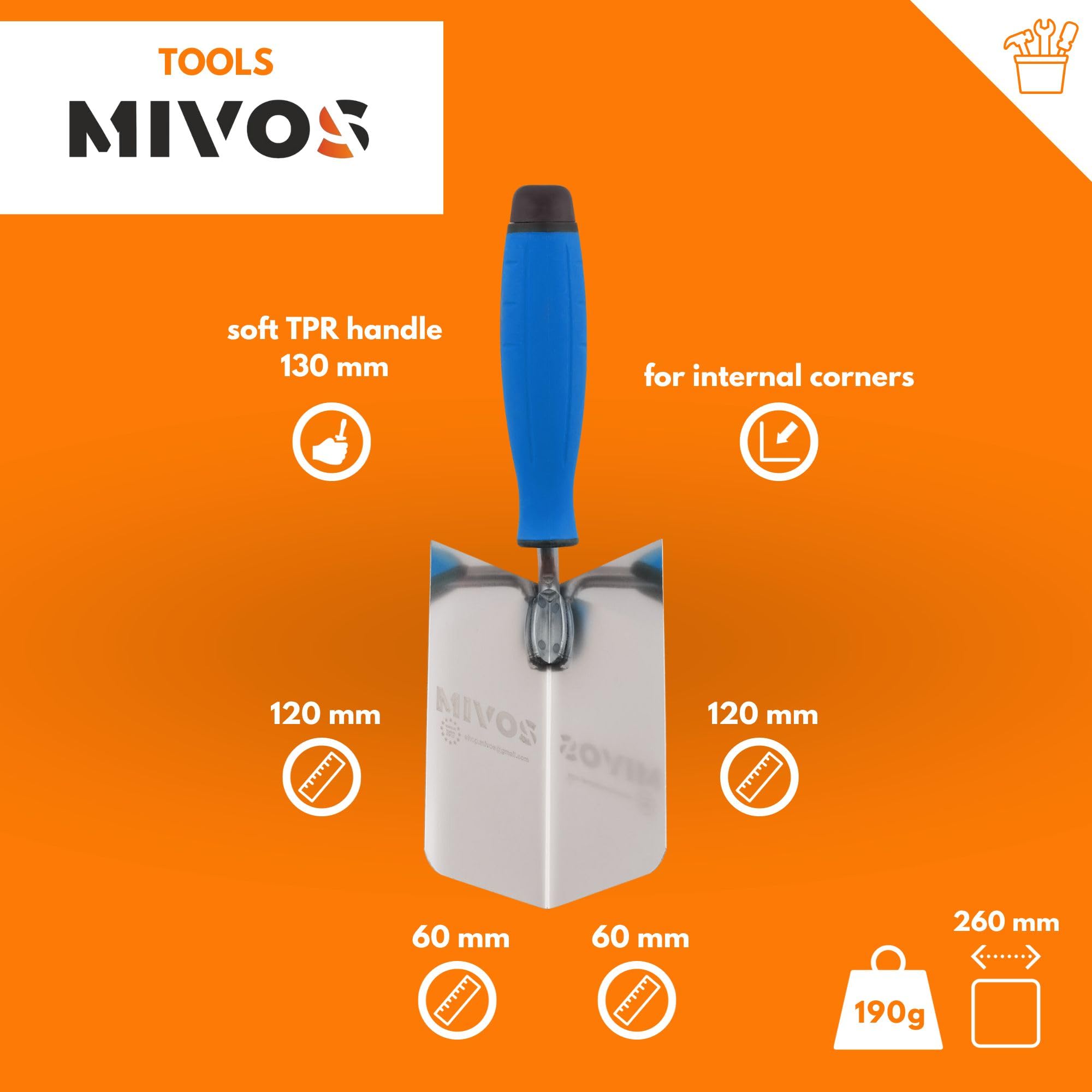 Mivos Corner Trowel Stainless Steel 120 x 60 mm, Inner Corner Trowel Made of Stainless Steel - Image 3