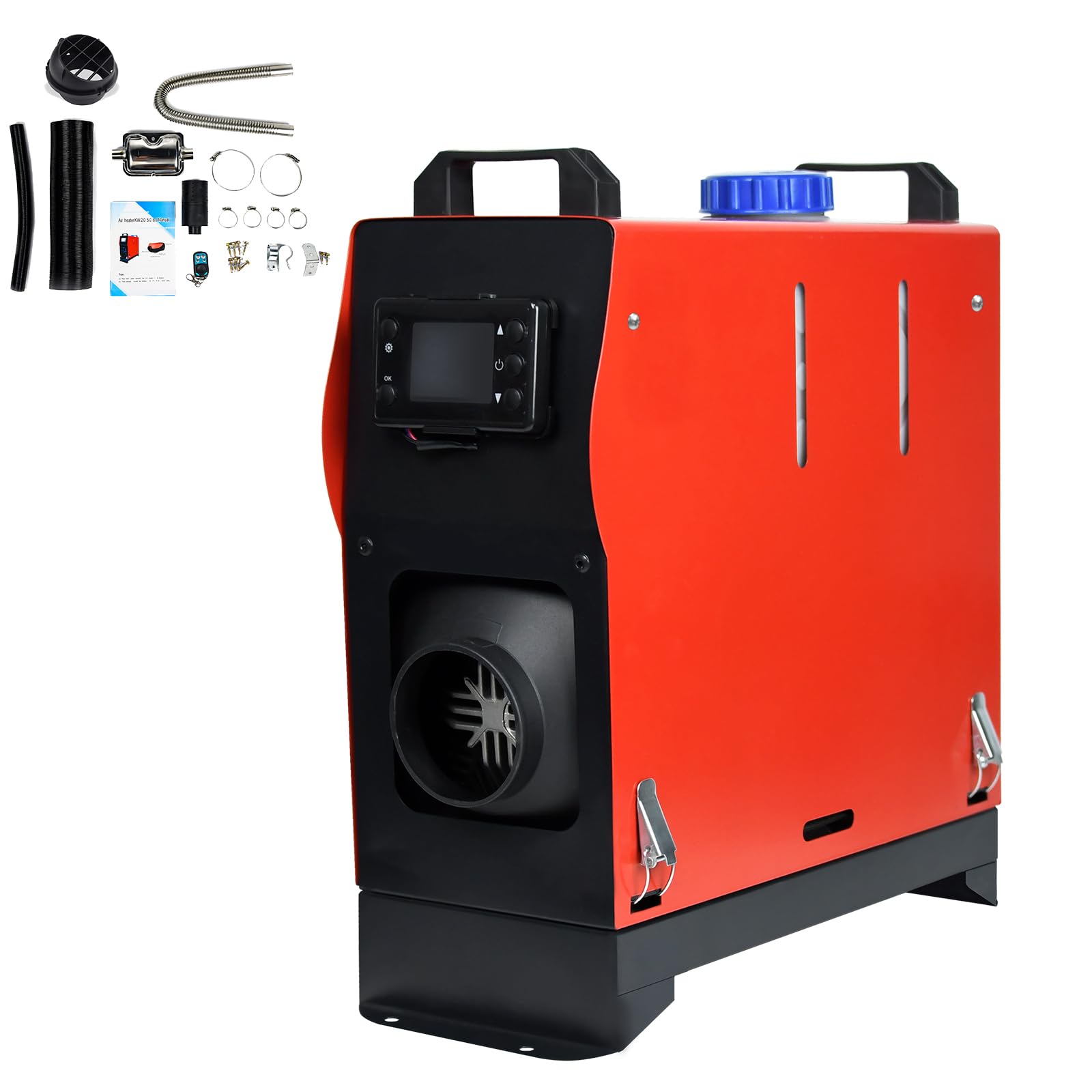 LZQ 8KW Dieselheizung Standheizung Diesel Lufterhitzer, 12V Air Kraftstoff Parkheizung mit Fernbedienung LCD Monitor und Schalldämpfer für Auto RV Boote LKW Wohnmobil Anhänger (Rot, Typ B)