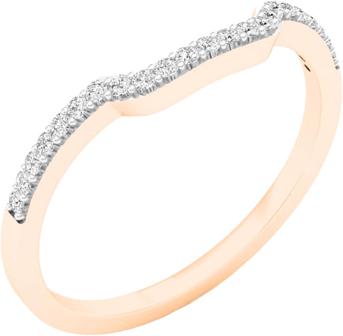 Dazzlingrock Collection 0.15 Ctw Round Natural Diamond Women Stackable Wedding Contour Band Guard Ring, 14K White Real Solid Gold